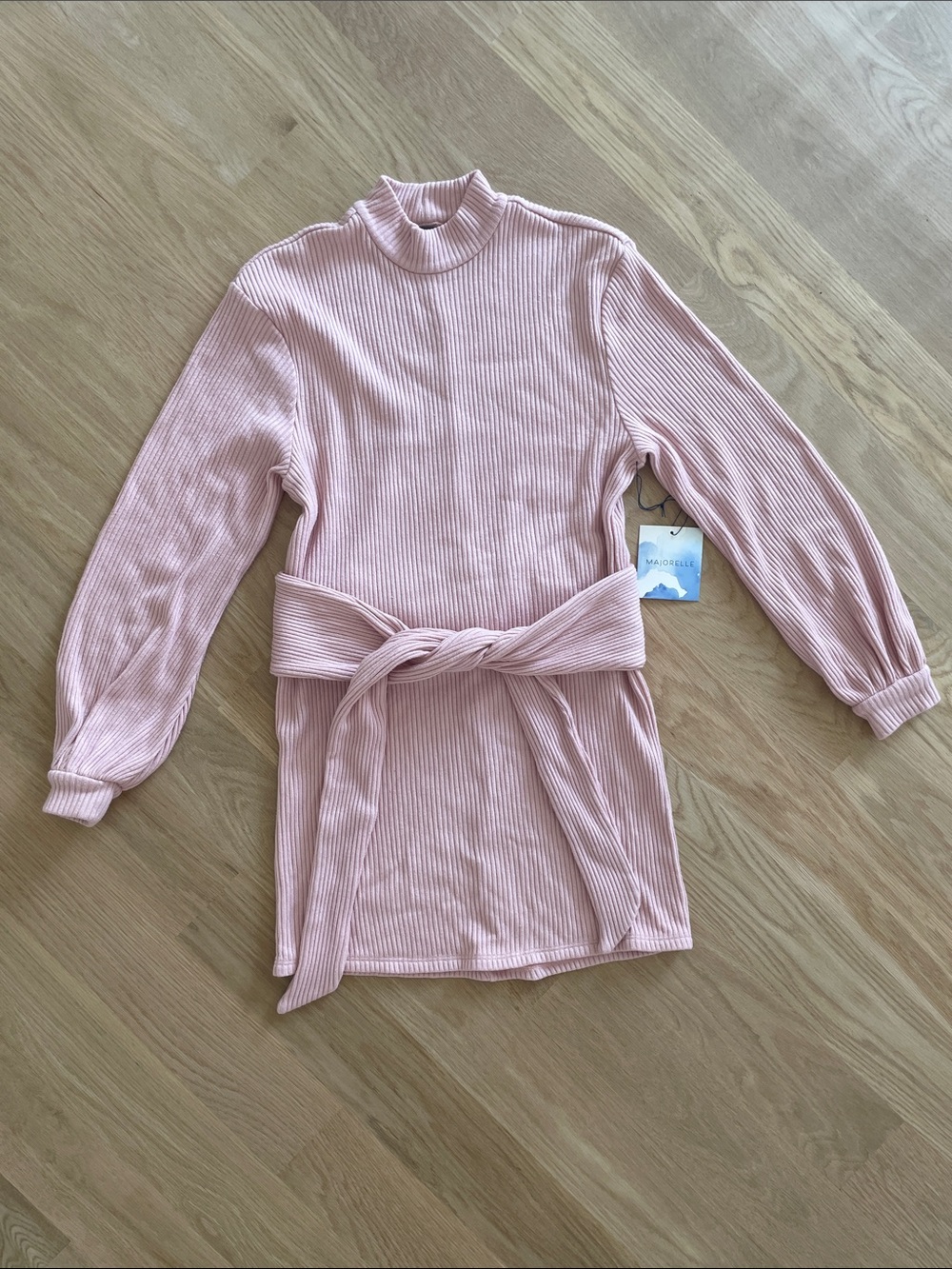 NWT MAJORELLE Ribbed Mock Neck Belted Sweater Dress - Size Small - Pink